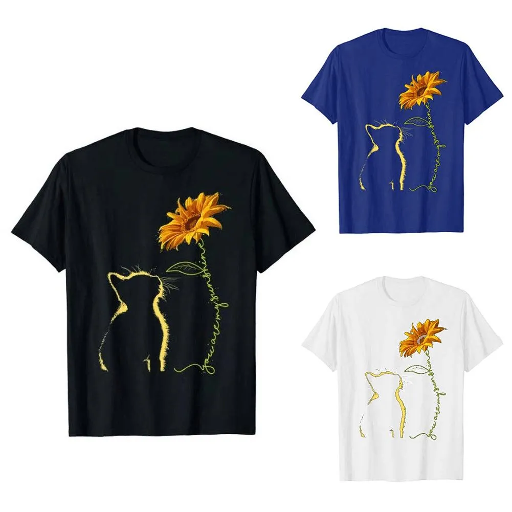 Funki Buys | Shirts | Women's Sunflower and Cat Printed Tee