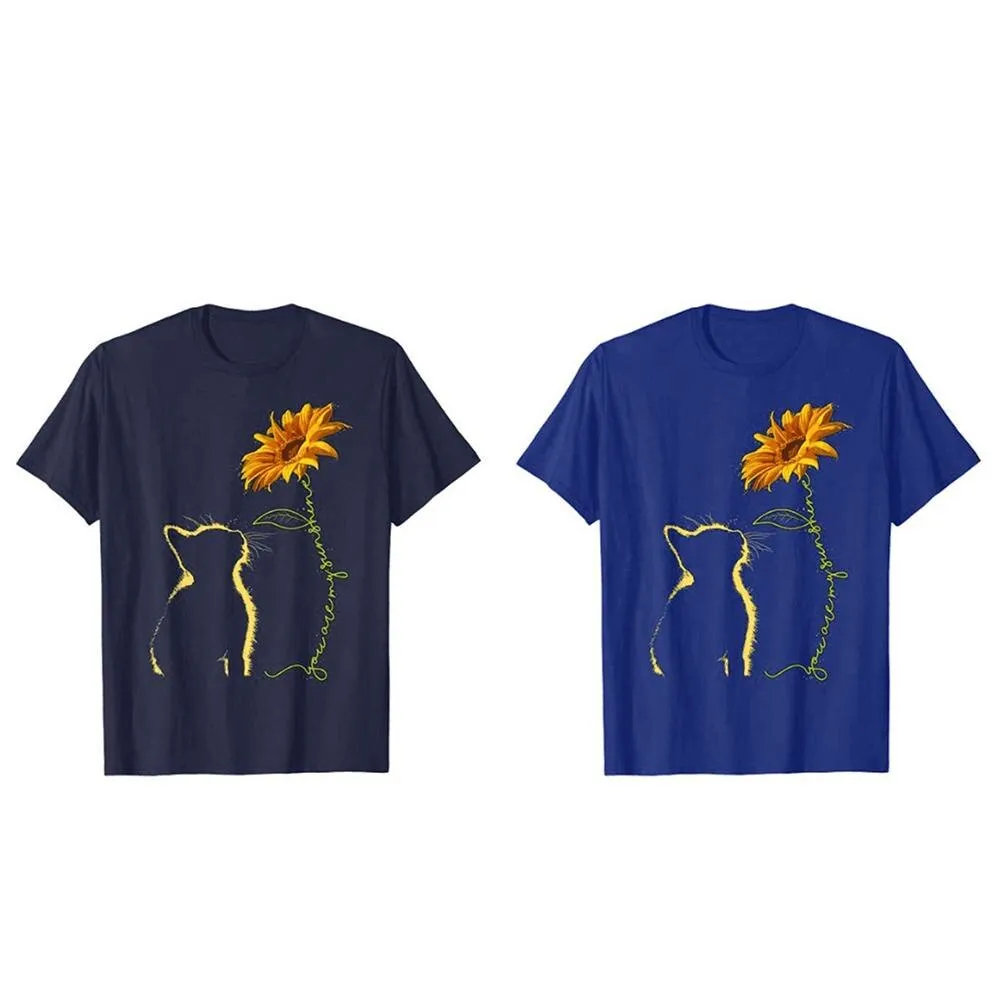 Funki Buys | Shirts | Women's Sunflower and Cat Printed Tee