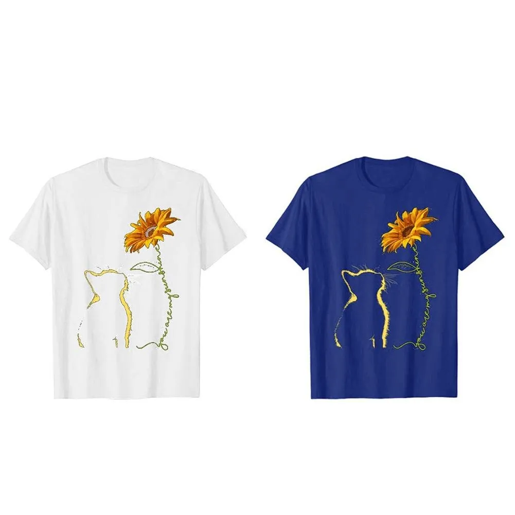 Funki Buys | Shirts | Women's Sunflower and Cat Printed Tee