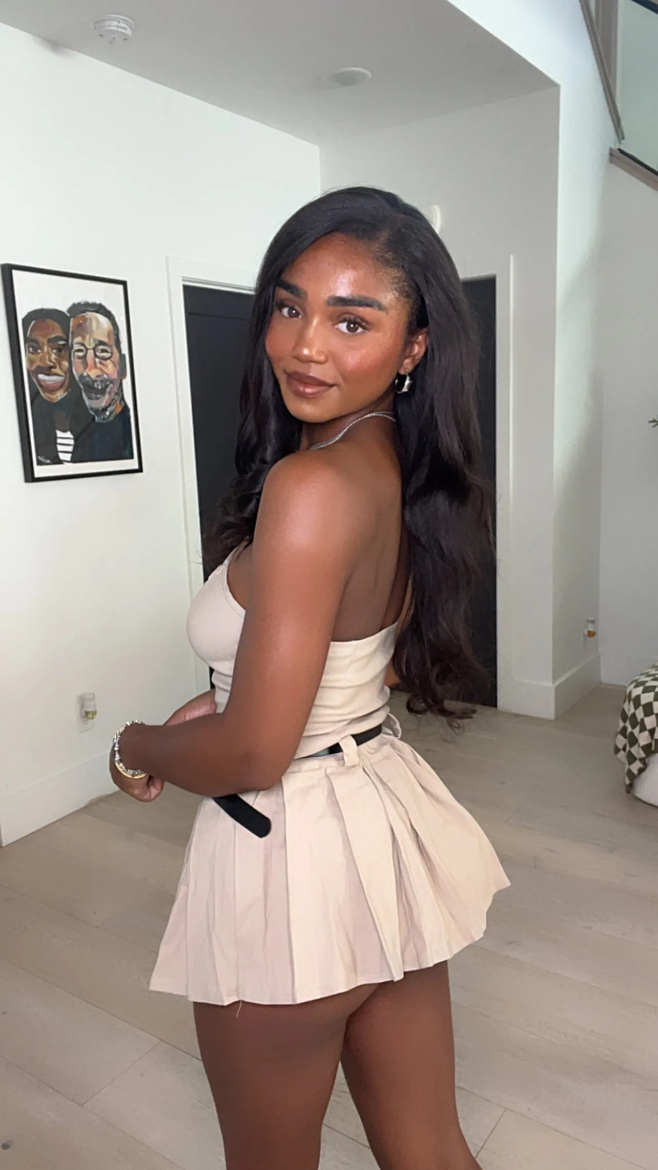 Gretch Strapless Pleated Mini Dress (Khaki Brown)