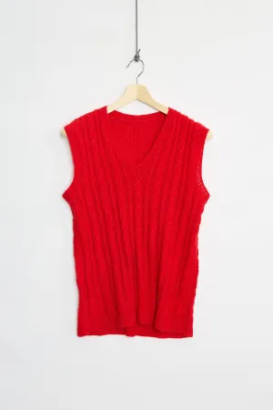 Home-knitted cable-knit vest (S)