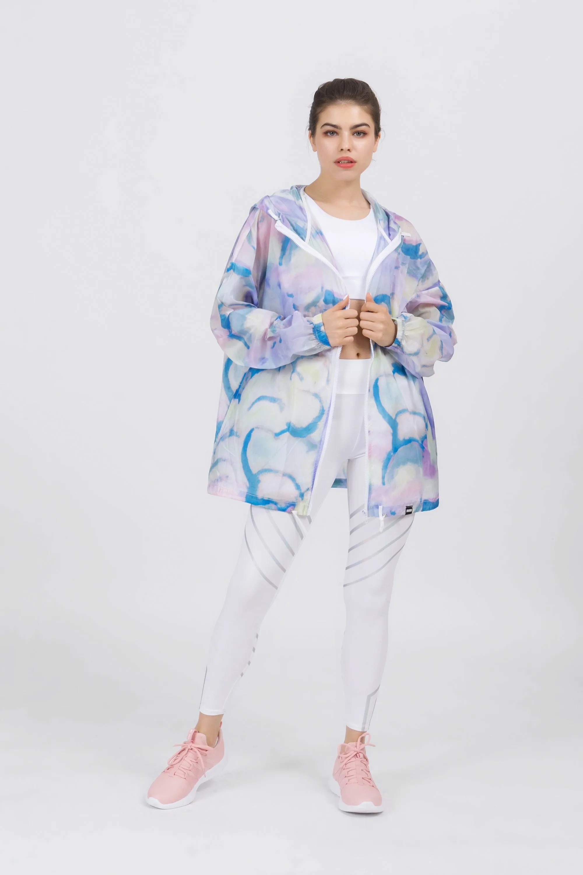Hooded Cloud Print Windbreaker Jacket