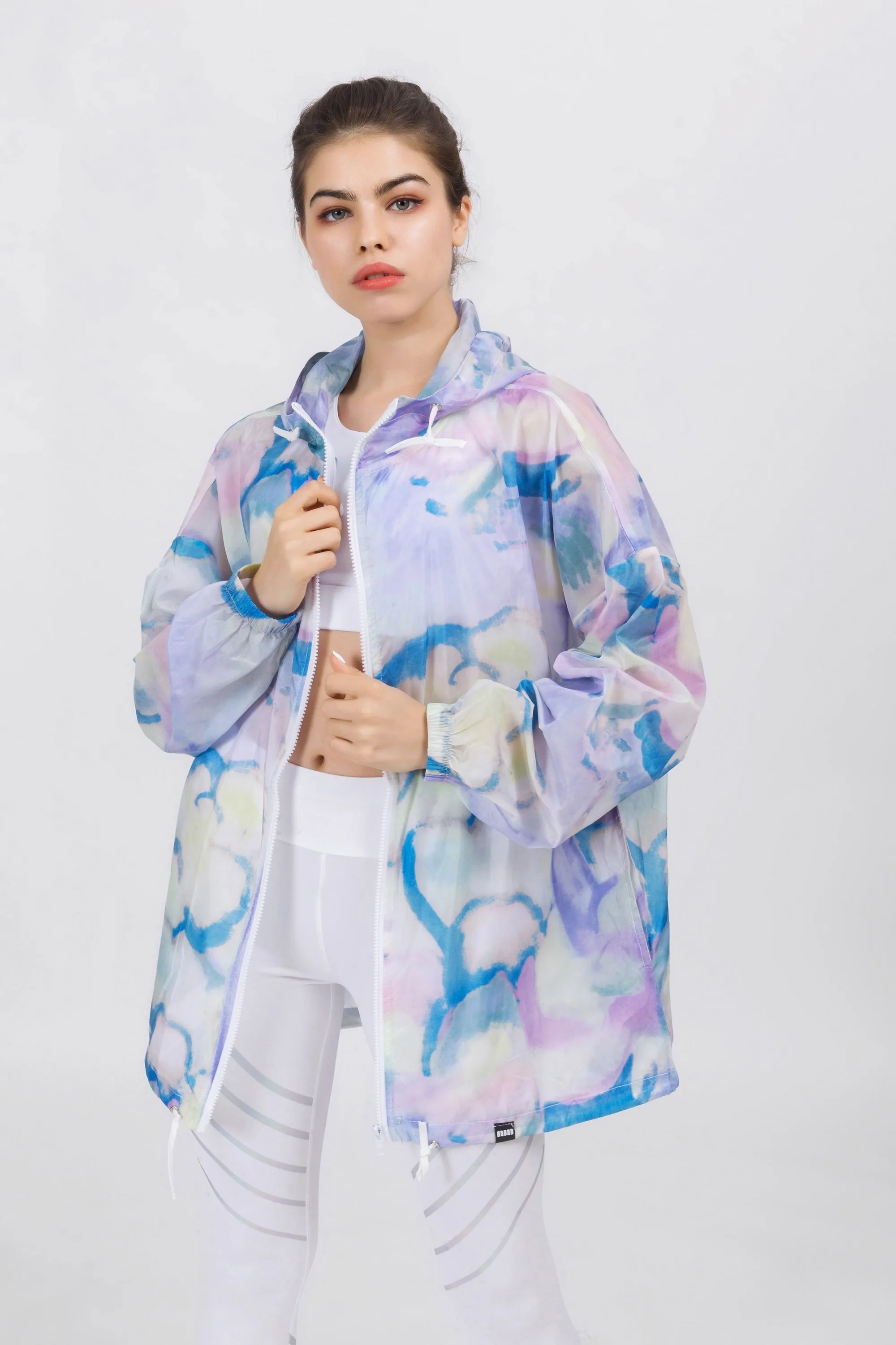 Hooded Cloud Print Windbreaker Jacket