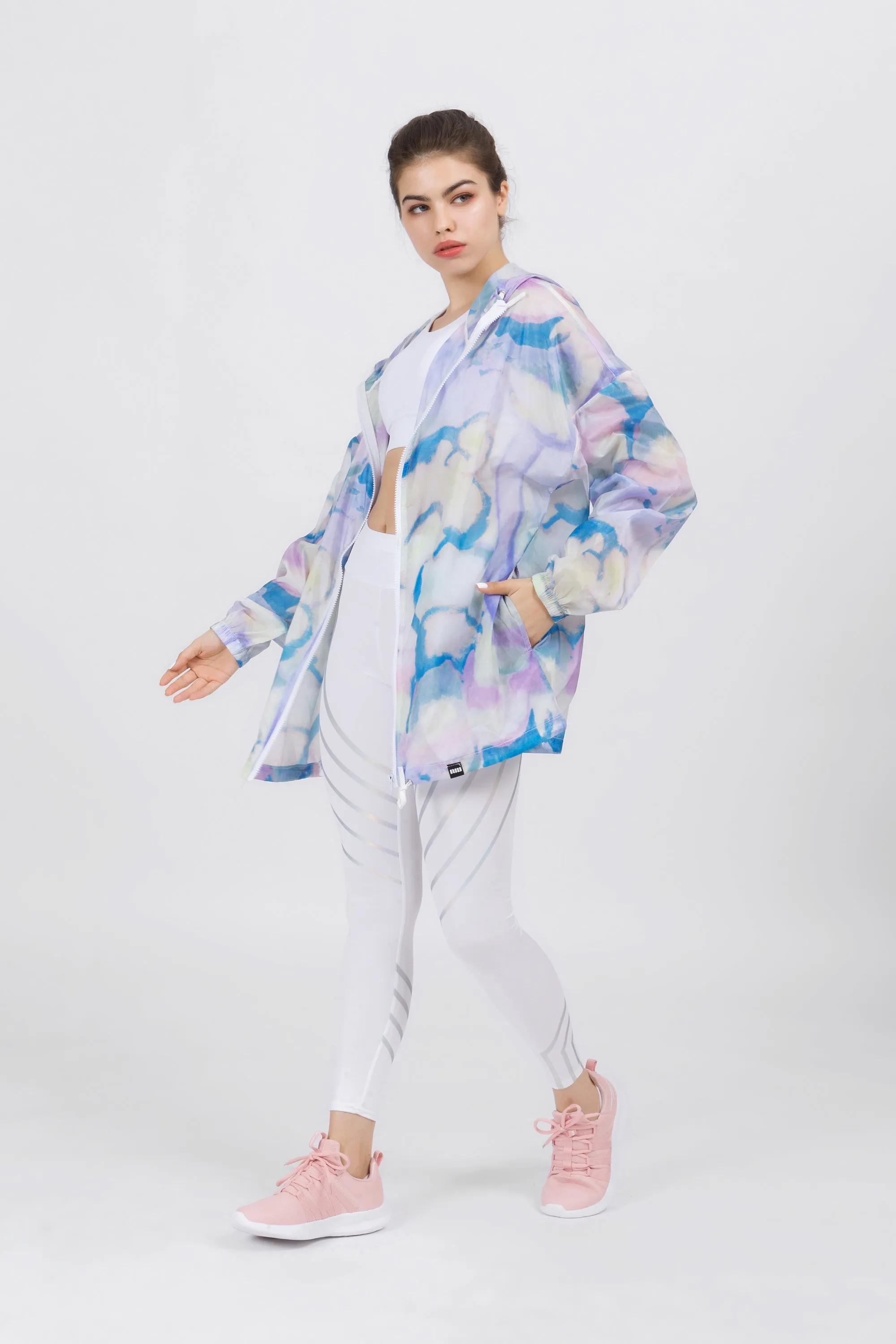 Hooded Cloud Print Windbreaker Jacket