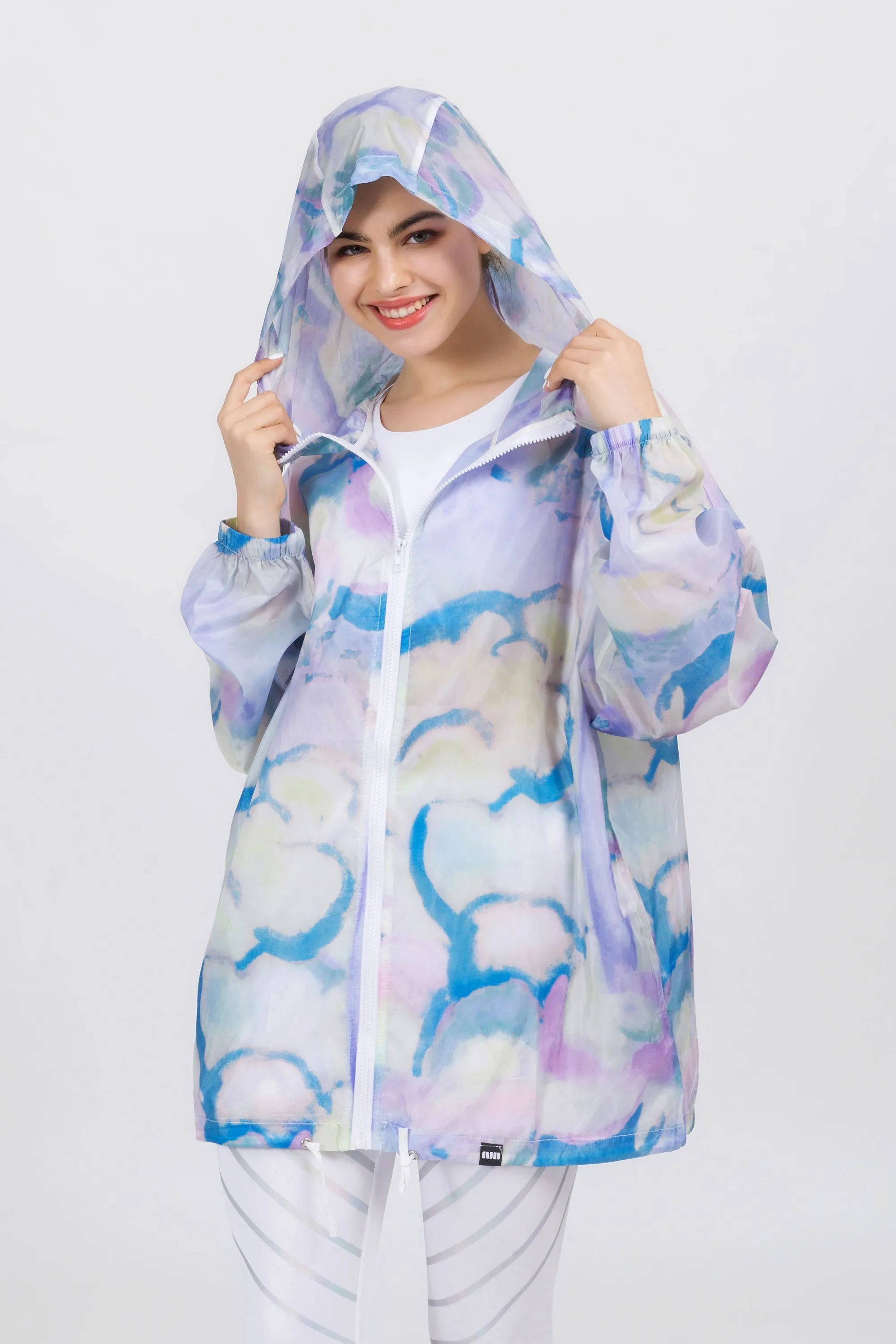 Hooded Cloud Print Windbreaker Jacket