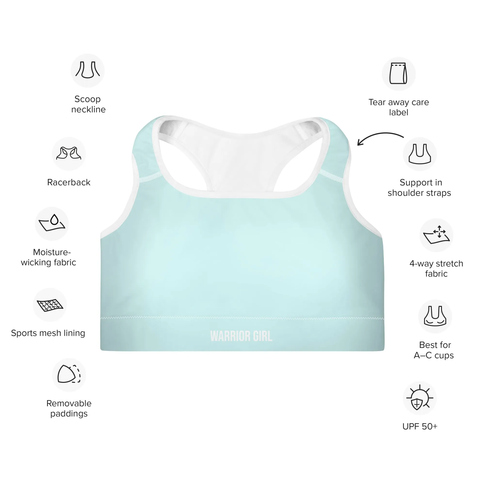 Light Cyan w/White Warrior Sports Bra