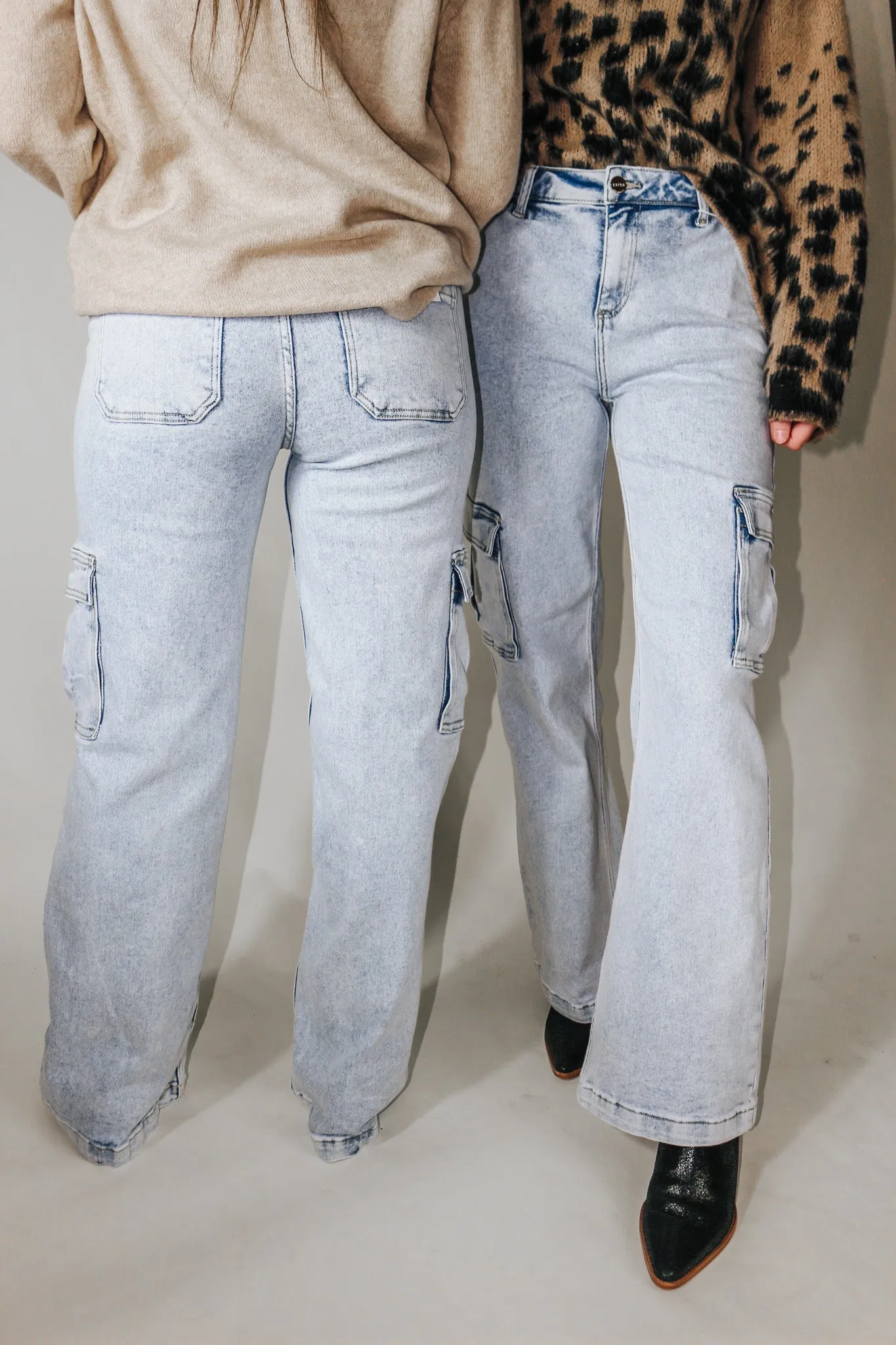 Light Wash Denim Cargo Straight Fit Jeans