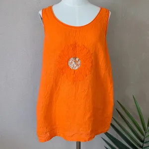 Linen front flower embroidery and sequin top (M)