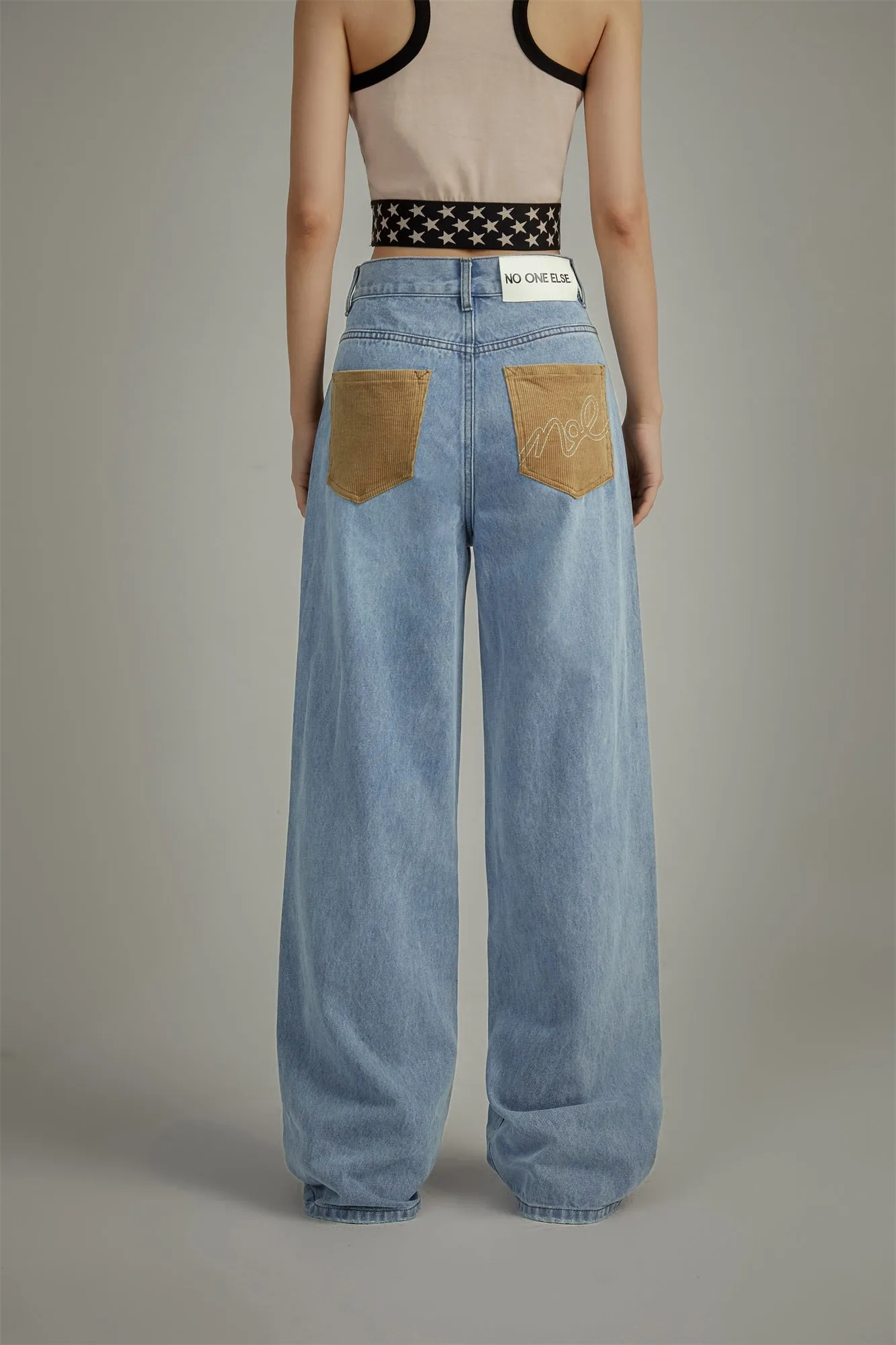 Logo Lettering Exposed Pocket Denim Jeans