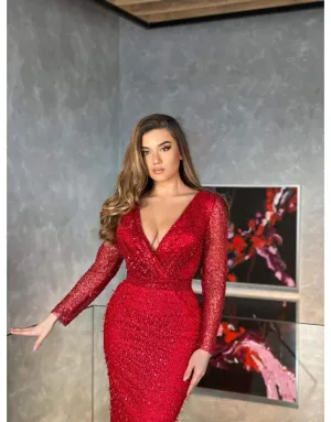 Luxury Evening Gown Dark Red