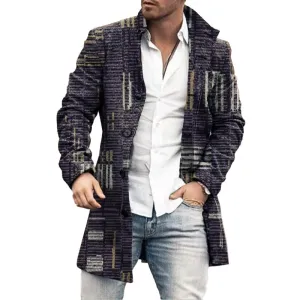 Men's Mid-Length Plaid Print Coat Casual Windbreaker 53625489L