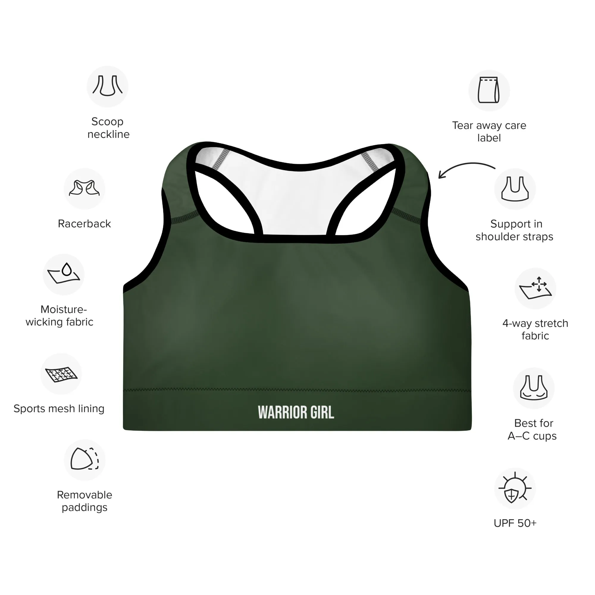 Myrtle Green w/Black Warrior Sports Bra