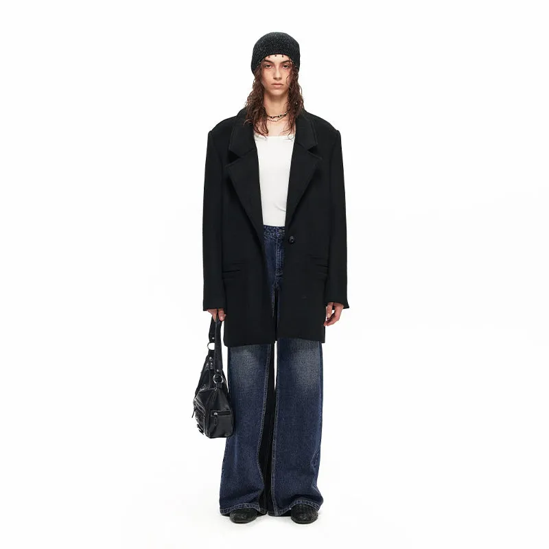 NUHT Designer Silhouette Wool Suit Coat(Black)