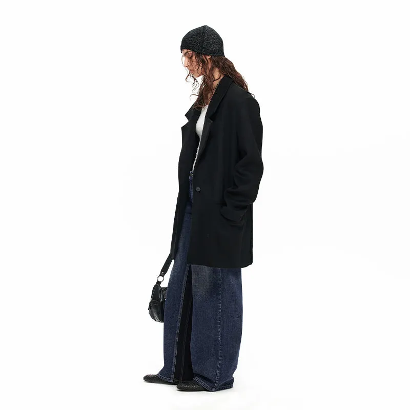 NUHT Designer Silhouette Wool Suit Coat(Black)