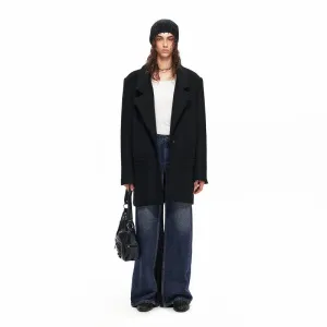 NUHT Designer Silhouette Wool Suit Coat(Black)