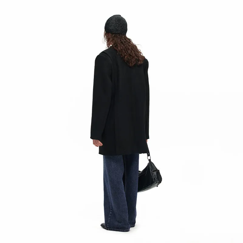 NUHT Designer Silhouette Wool Suit Coat(Black)