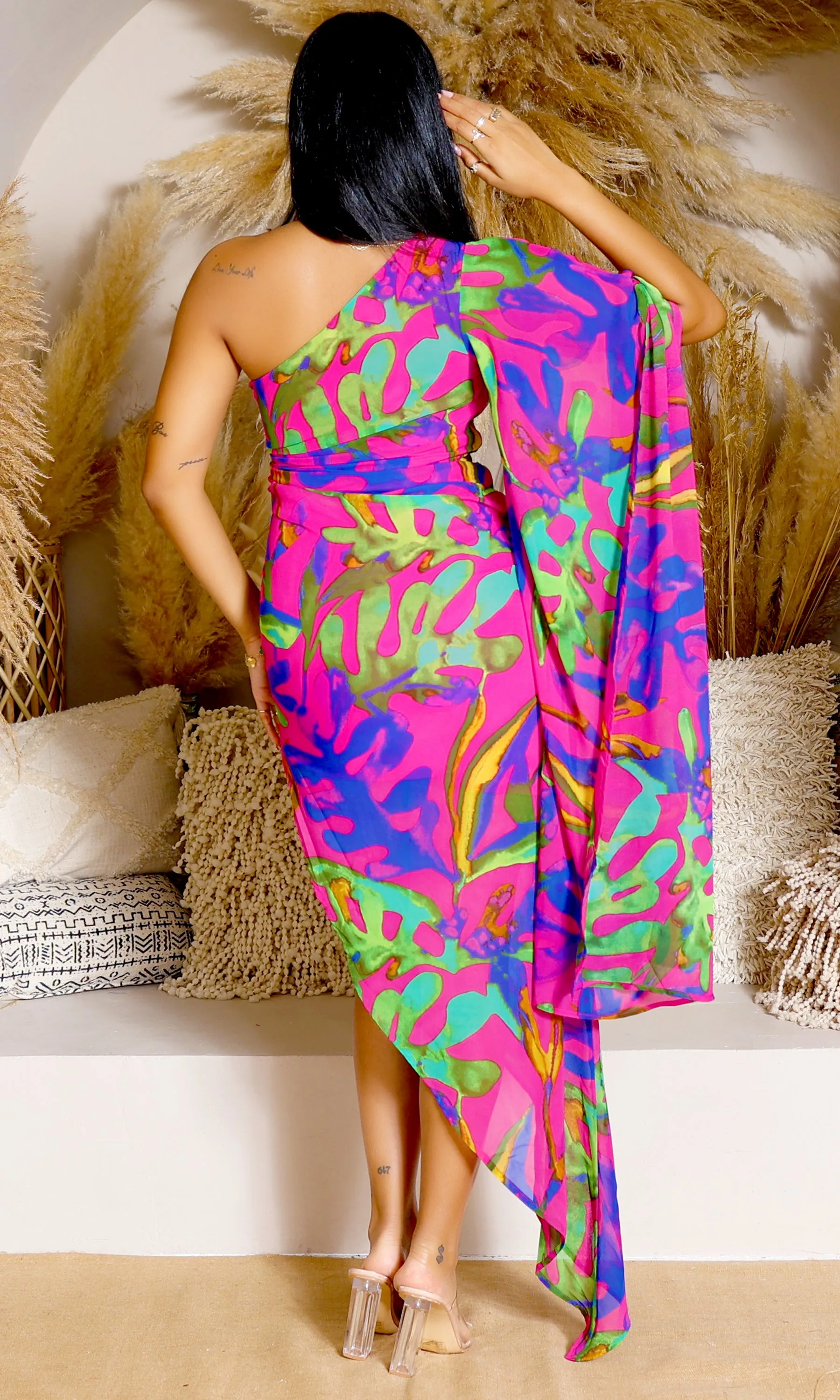 Paradise Breeze | Chiffon One-Shoulder Dress - Multi
