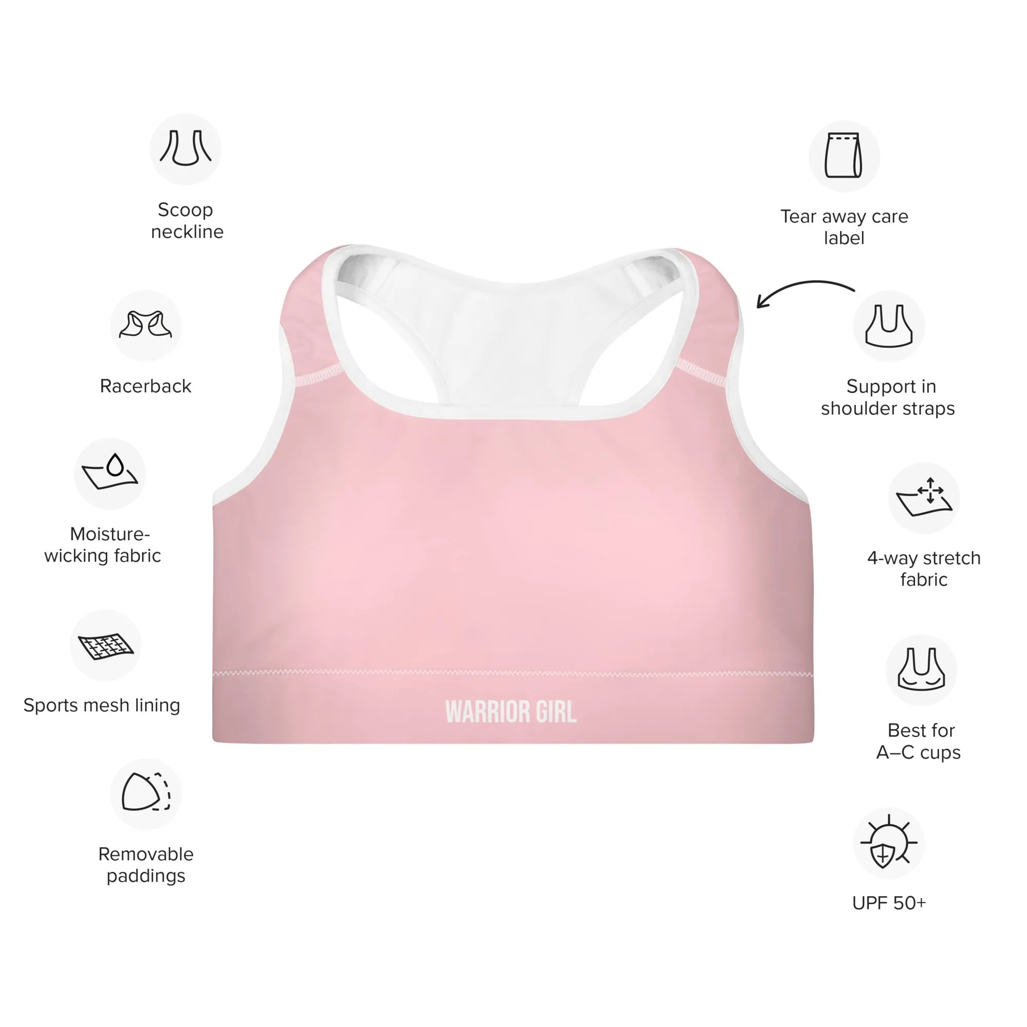 Pink w/White Warrior Sports Bra