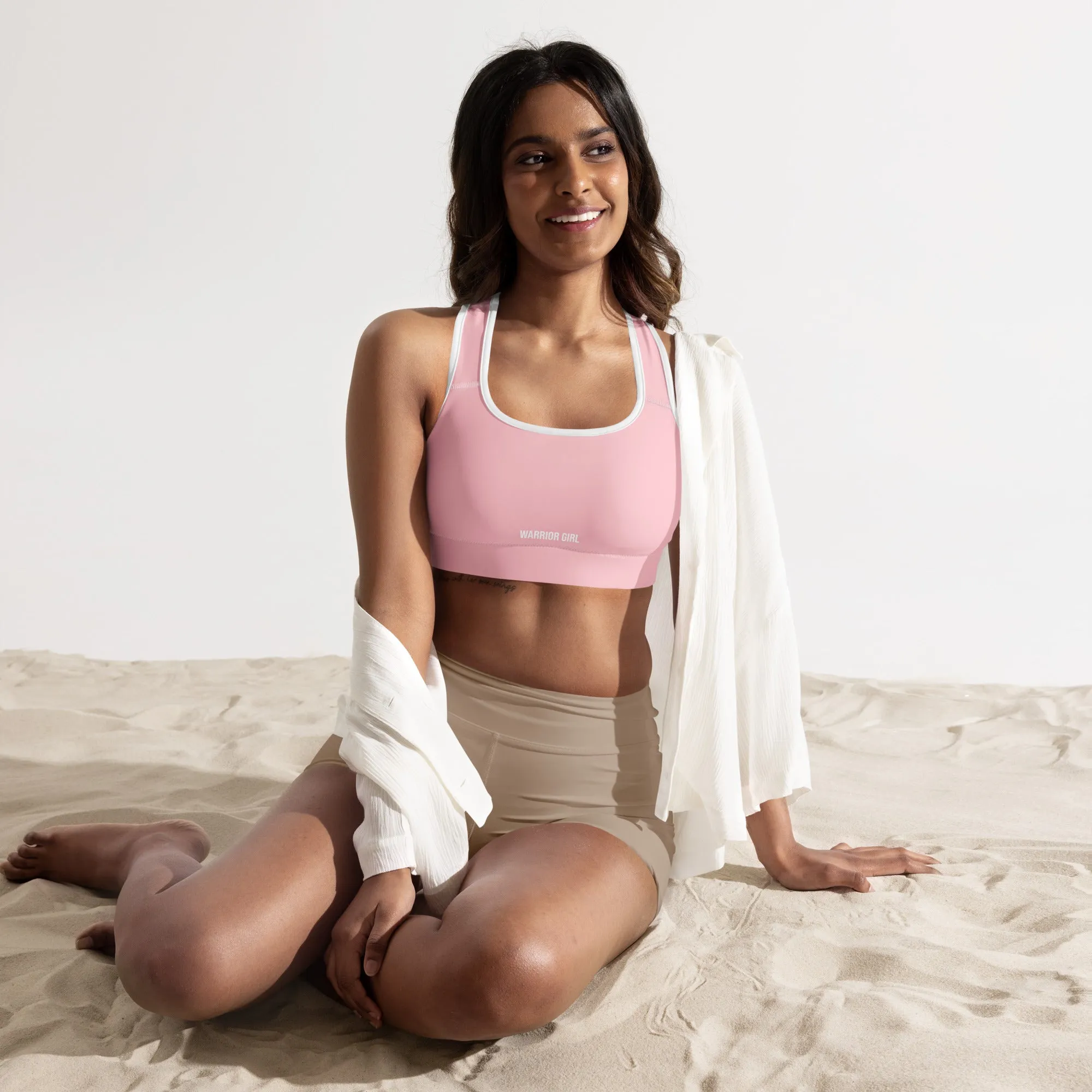 Pink w/White Warrior Sports Bra