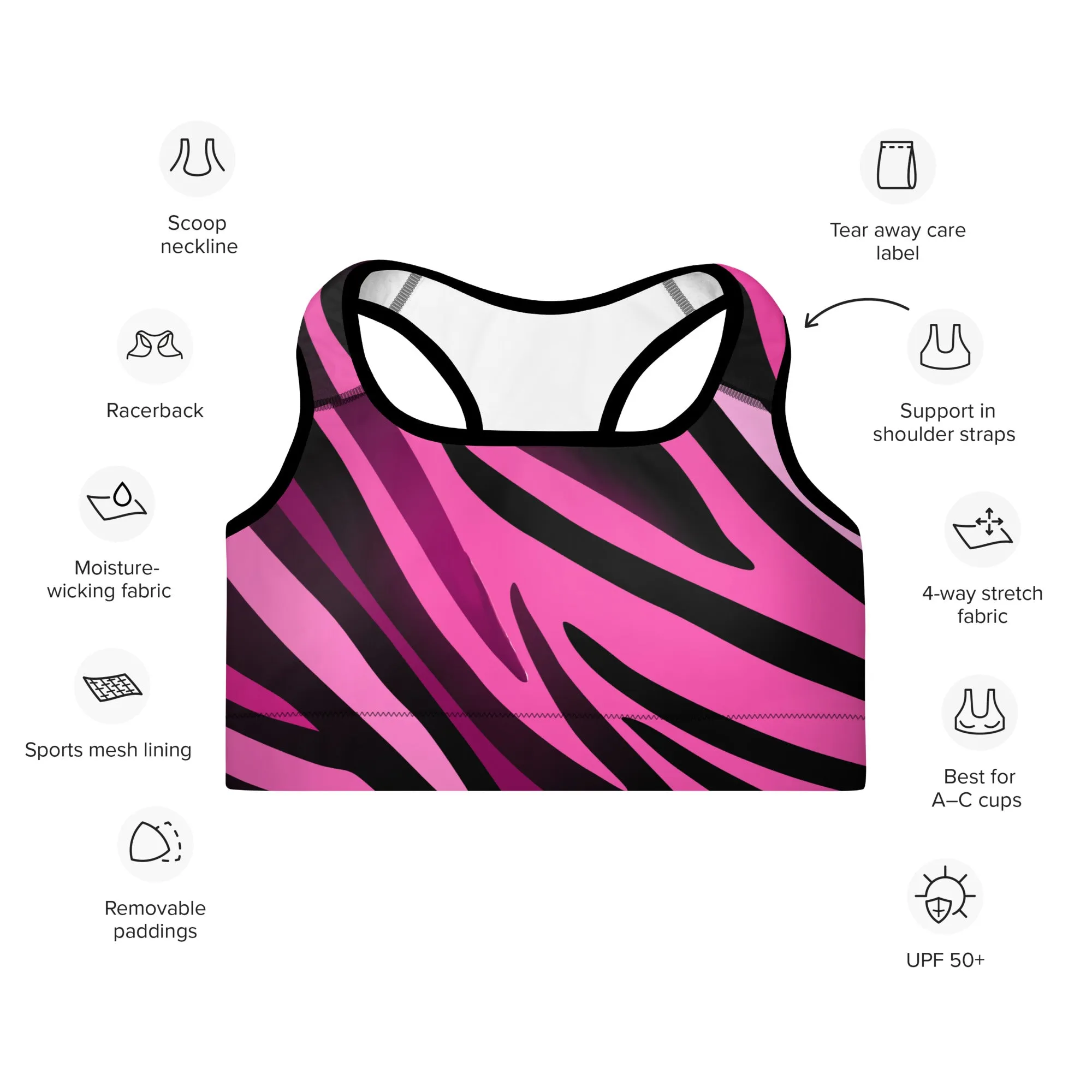 Pink Zebra w/Black Warrior Sports Bra