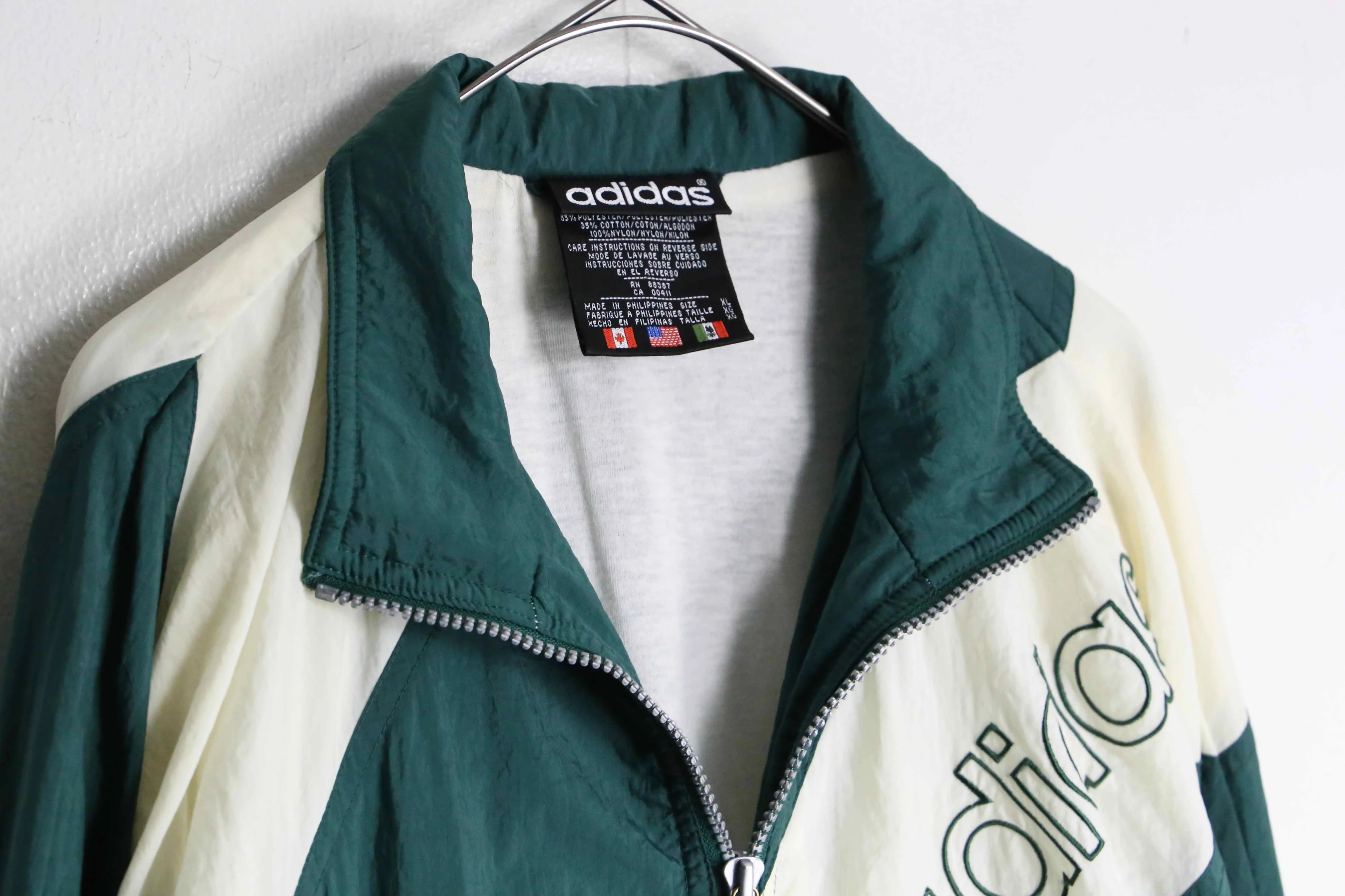 "adidas" green × white nylon track jacket