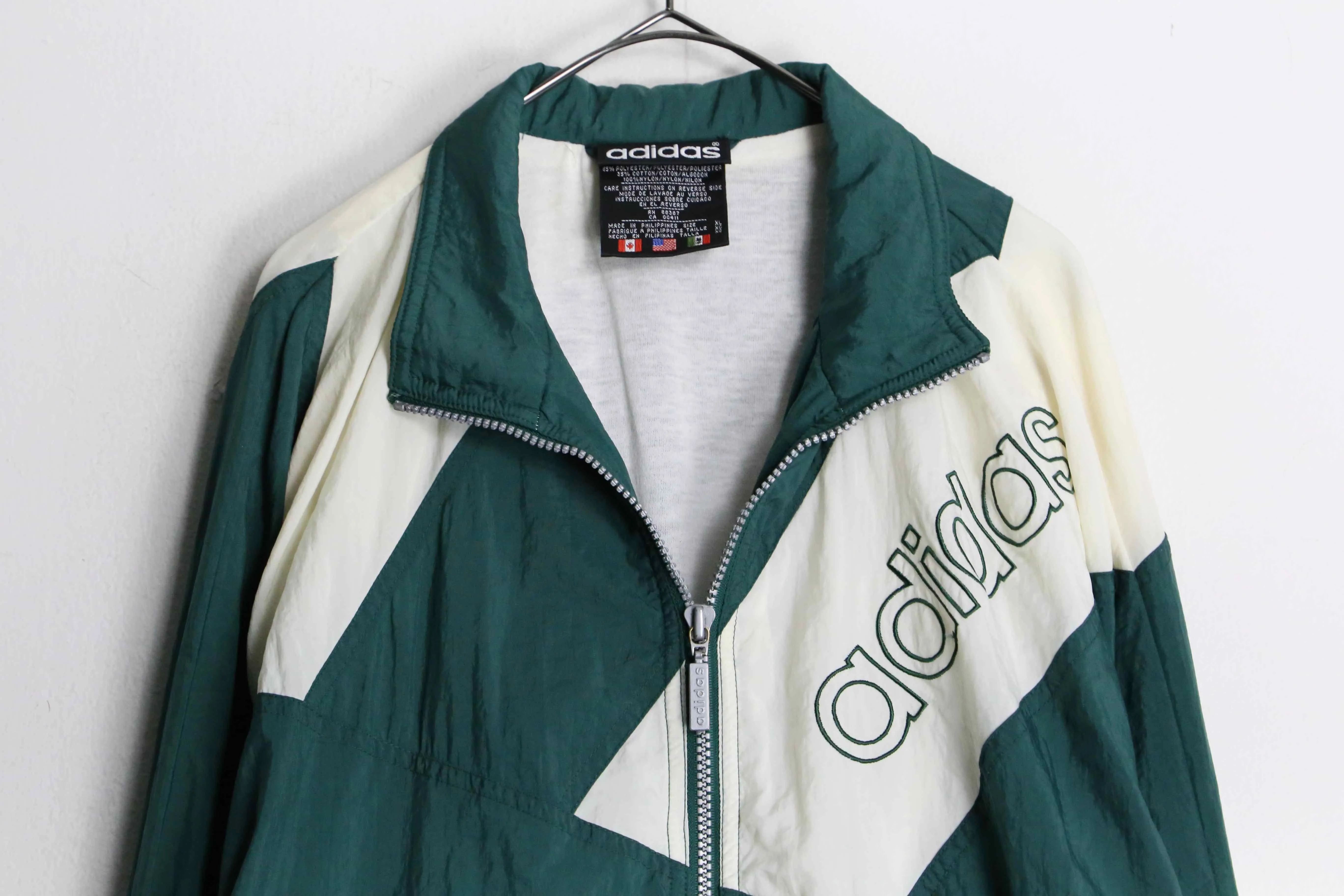 "adidas" green × white nylon track jacket