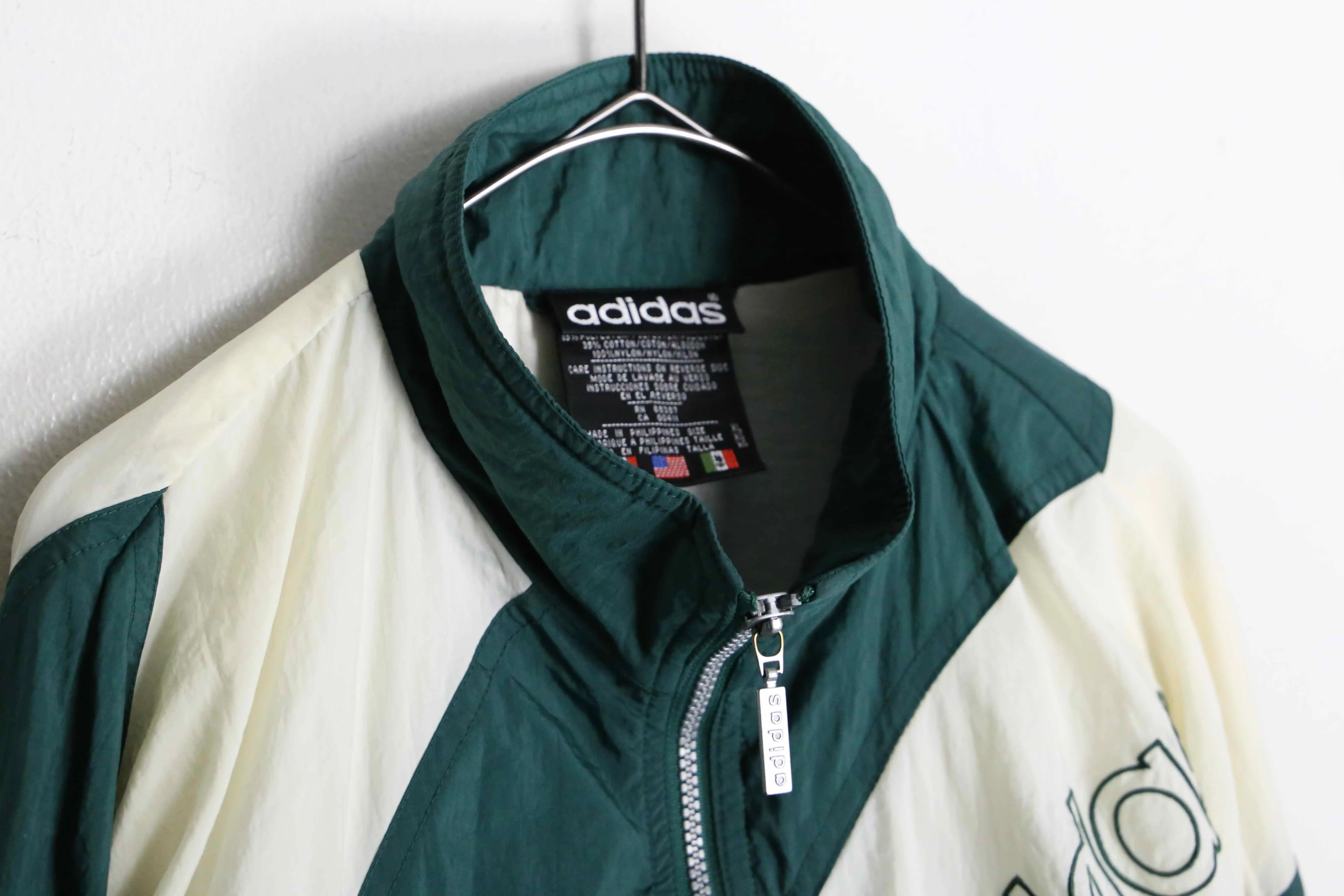 "adidas" green × white nylon track jacket