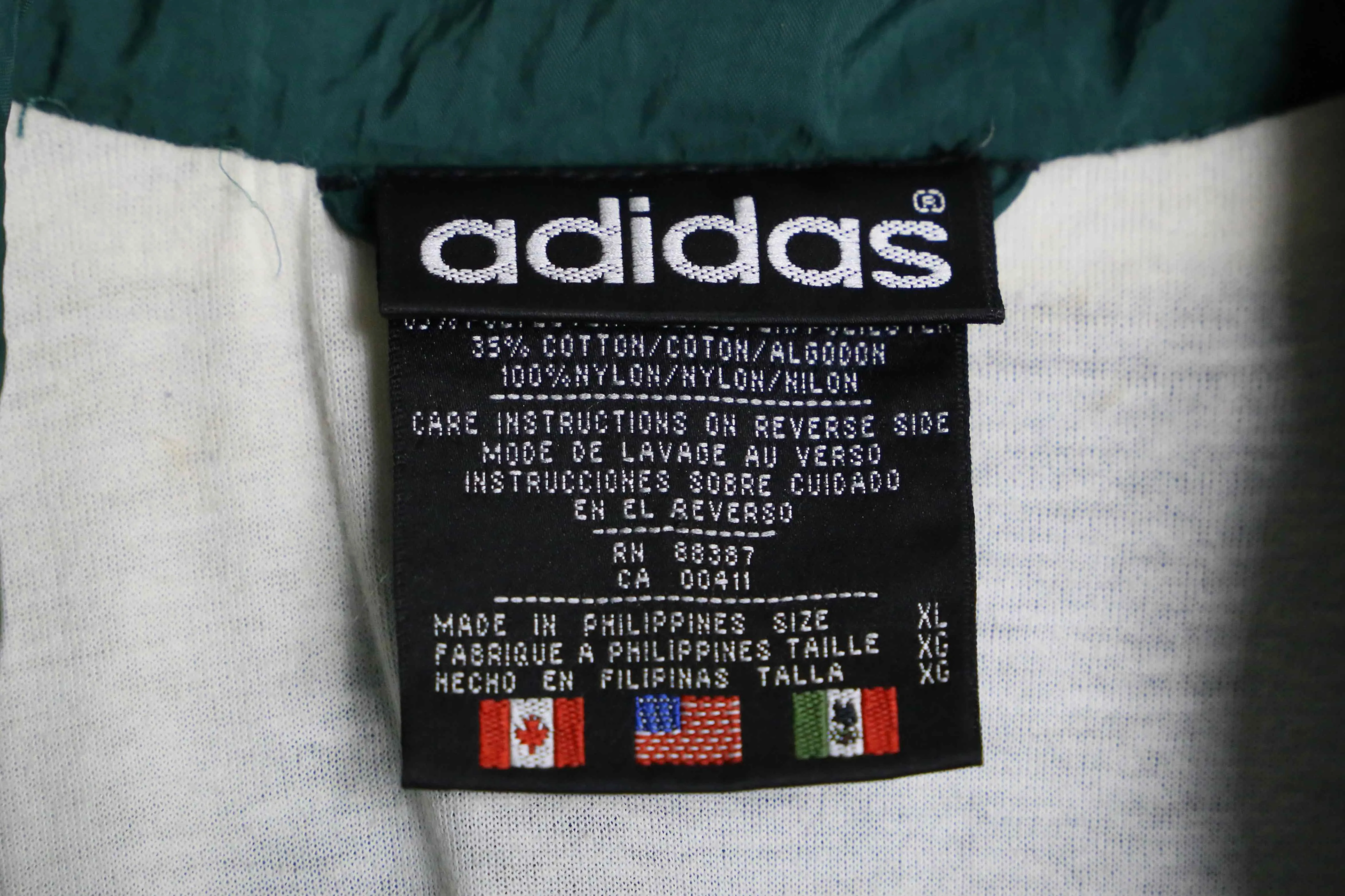 "adidas" green × white nylon track jacket
