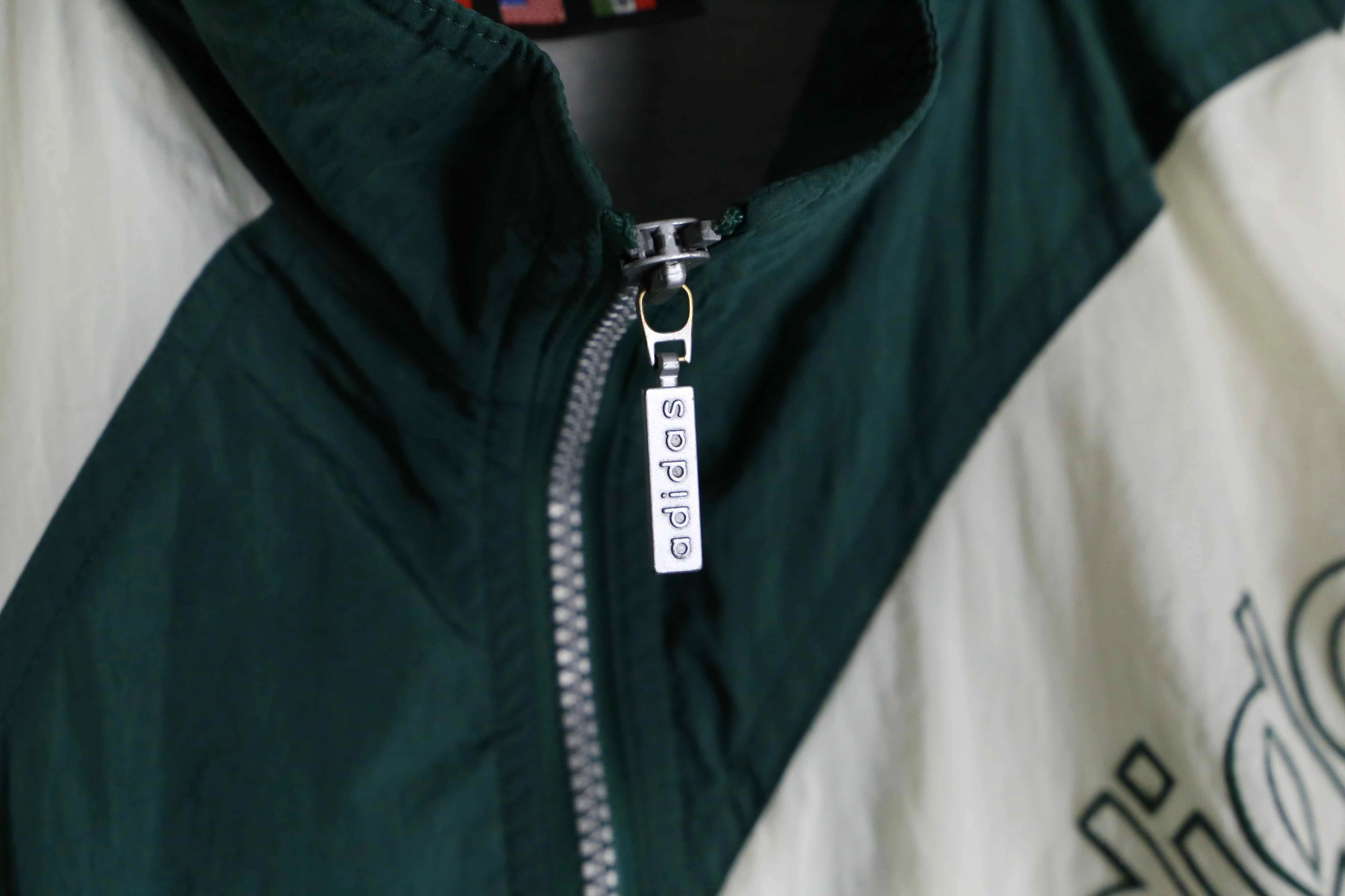 "adidas" green × white nylon track jacket