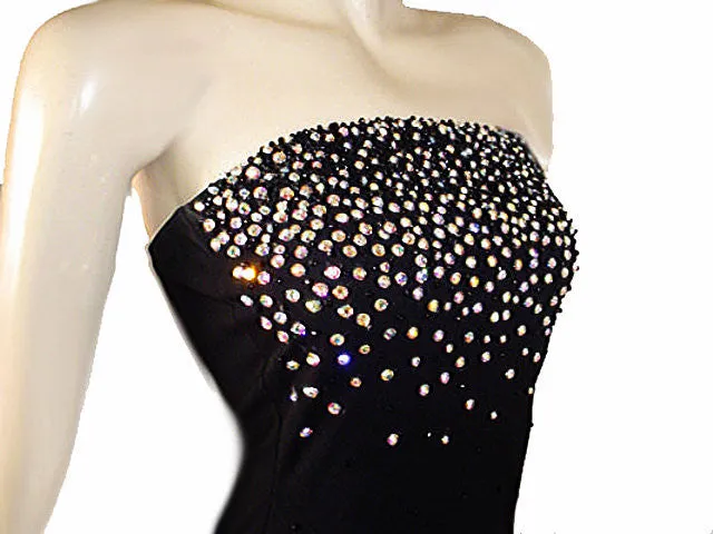 SPARKLING RHINESTONE ENCRUSTED STRAPLESS BEADED EVENING DRESS