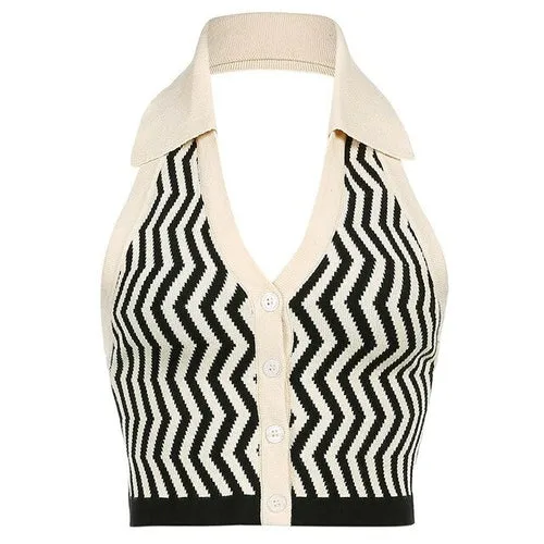 Summer Women Halter Vest Y2k Striped Knitted Vest Slim Fit