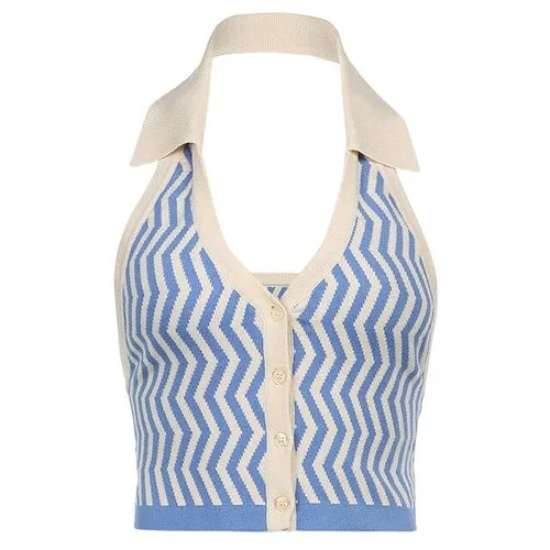 Summer Women Halter Vest Y2k Striped Knitted Vest Slim Fit