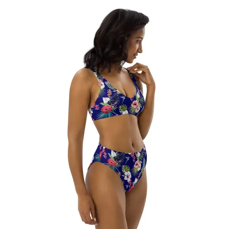 Surf's Up in Style with Our Hawaiian Print High-Waisted Bikini