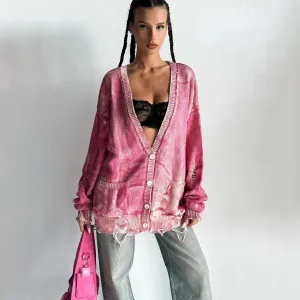 Tie-dyed Distressed Cardigan