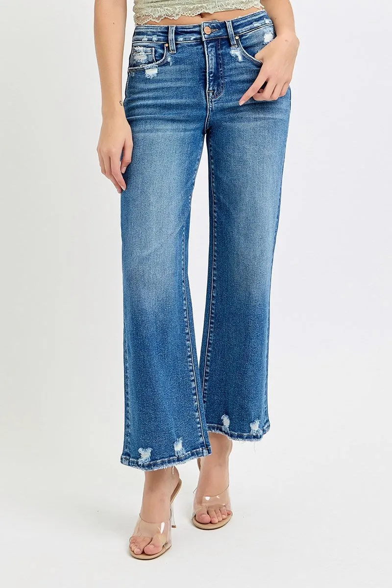 Tummy Control High Rise Wide Crop Jeans by Risen