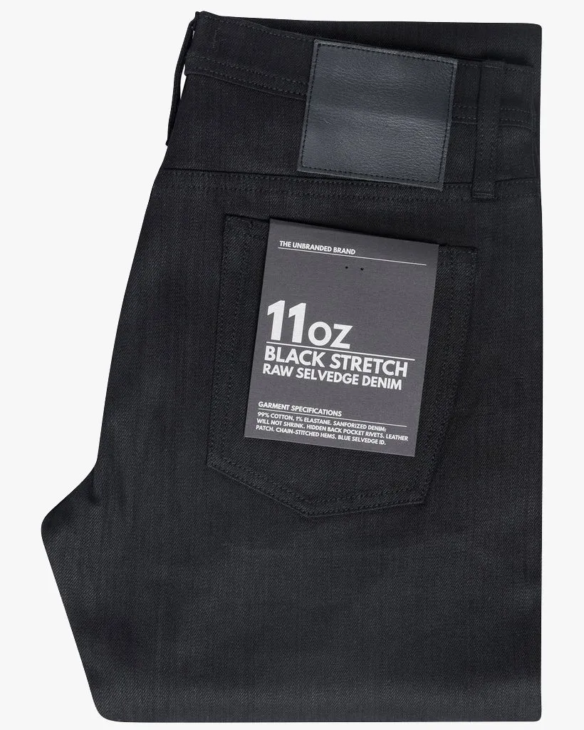 Unbranded UB244 Tapered Fit Mens Jeans - 11oz Solid Black Stretch Selvedge