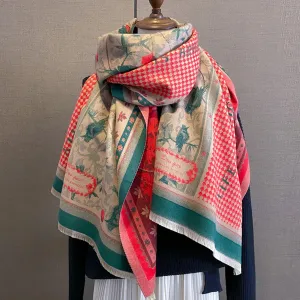Vintage Plaid Colorblocking Cashmere Texture Scarf/65*185cm Scarf/Pashmina Texture Shawl/Bohemian Shawl/Gift for Her