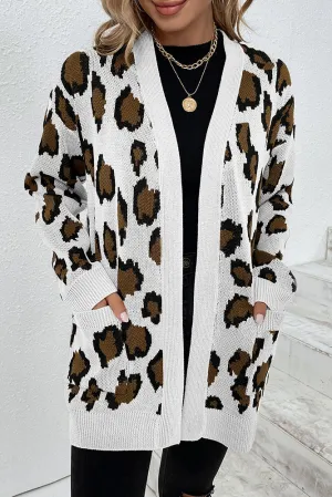 Winter Outfits Leopard Knit Pocketed Open Front Sweater Cardigans