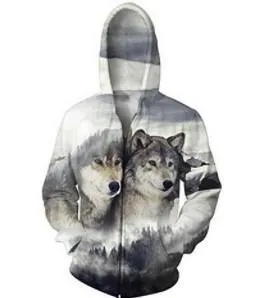 Wolf Printing Hooded Sweater 3D Printing Coat Leisure Sports Sweater Autumn And Winter