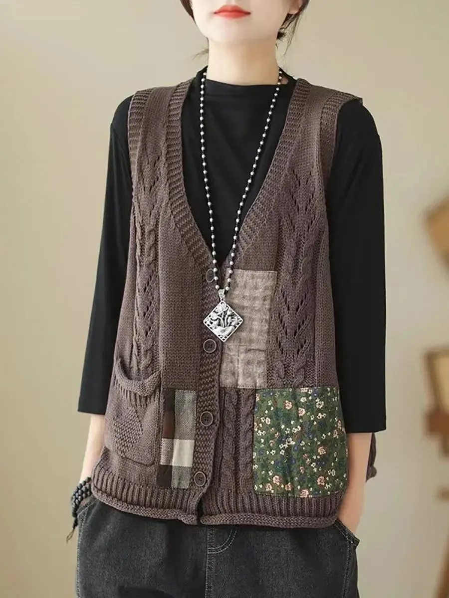 Women Spliced Knitted Vest