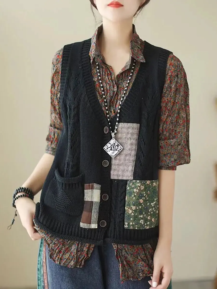 Women Spliced Knitted Vest